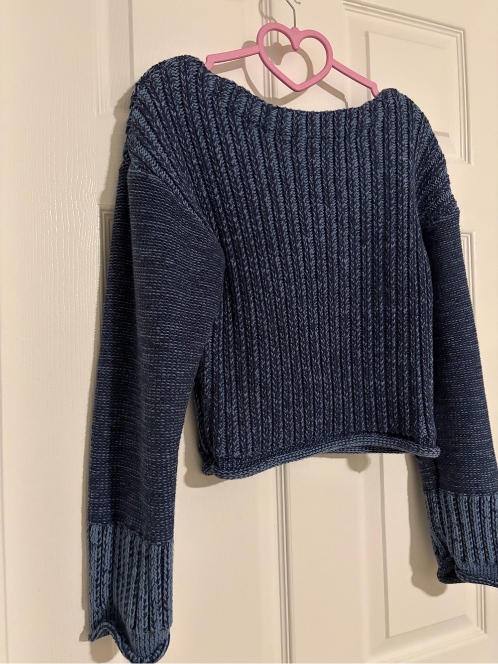 BDG Denim Blue Off-Shoulder Ribbed Sweater